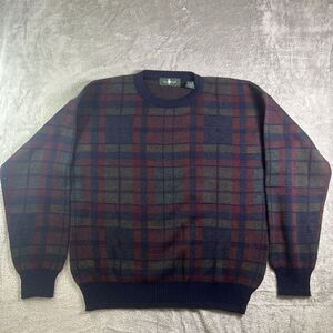 Hunts Club Wool Geometric Checkered Sweater Made Italy Vintage LARGE‎